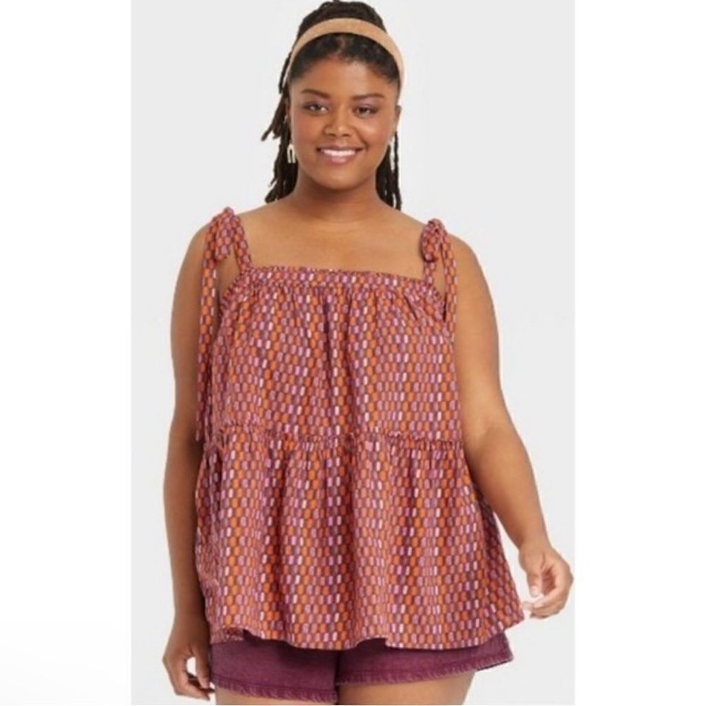 Universal Thread Multicolored Cotton Tie Strap Blouse Sleeveless Size Large NWT